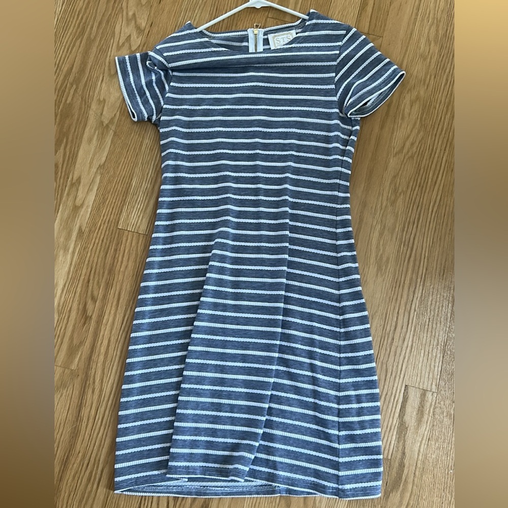 Sail to Sable Navy and White Striped Knit Dress